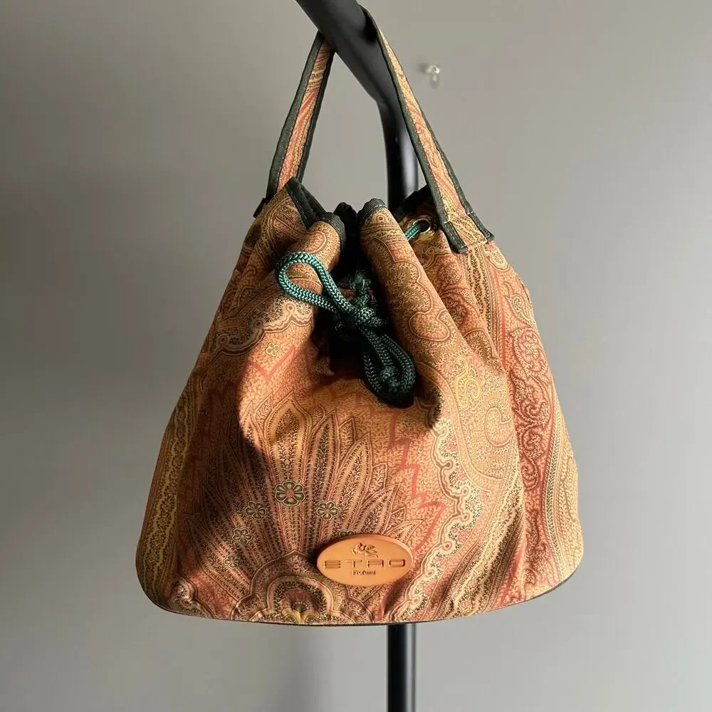 Entro Profumi Paisley Nylon Brown/Green Small Bucket Bag Tote Beauty item